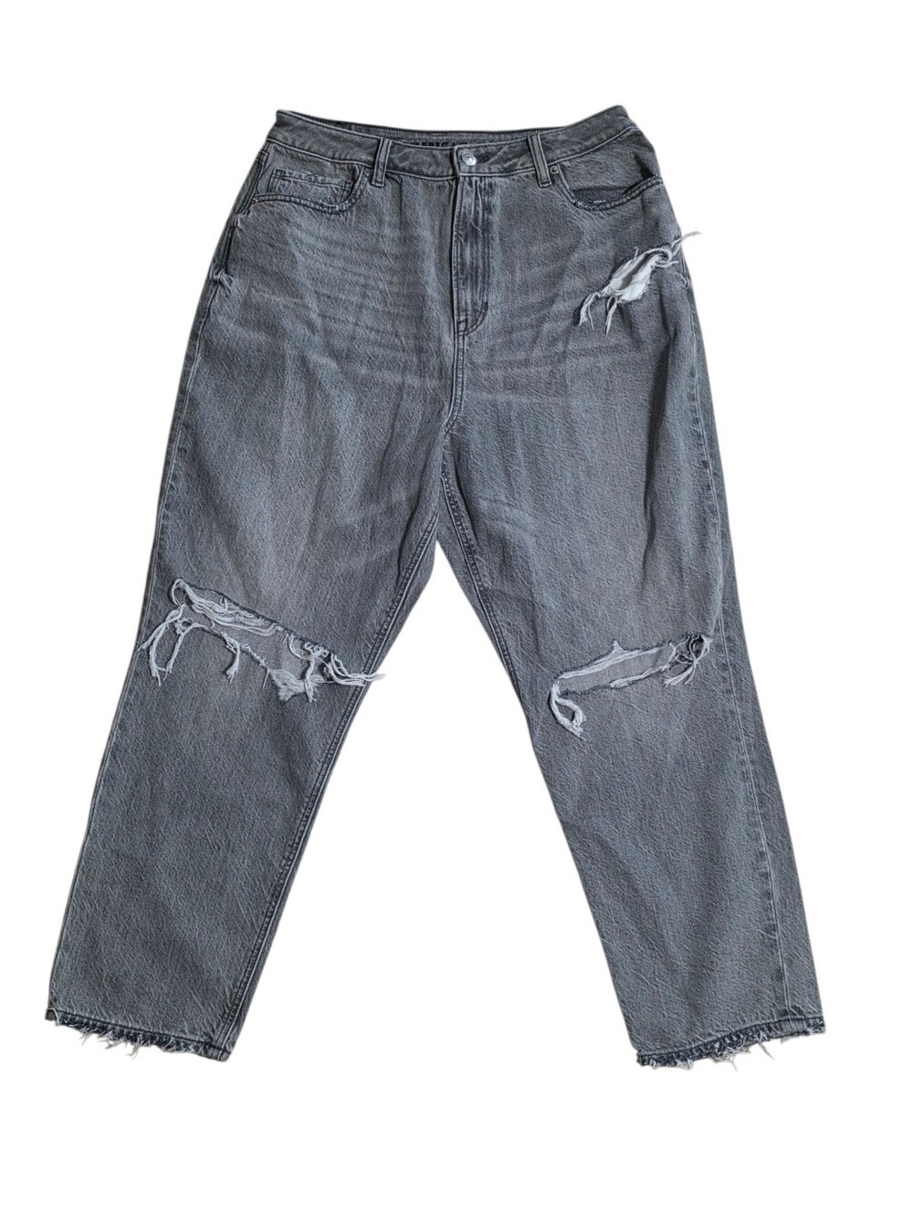 American Eagle Outfitters Distressed Grey Mom Jeans Size 16 Short